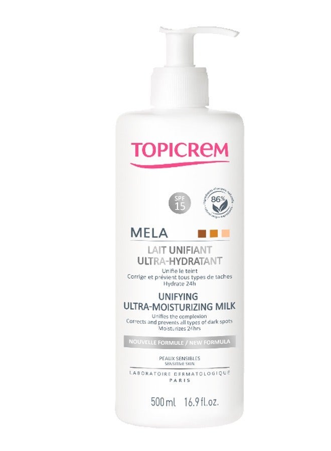 Topicrem Mela Ultra-Hydrant Unifying Ultra Moisturizing Milk With SPF 15 500 ml - Image 2
